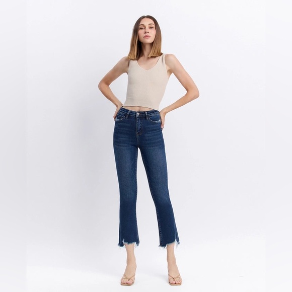 Sincerly Jules Denim - Sincerely Jules High Rise Hem Kick Cropped Jeans With Destroyed Hem Size 11